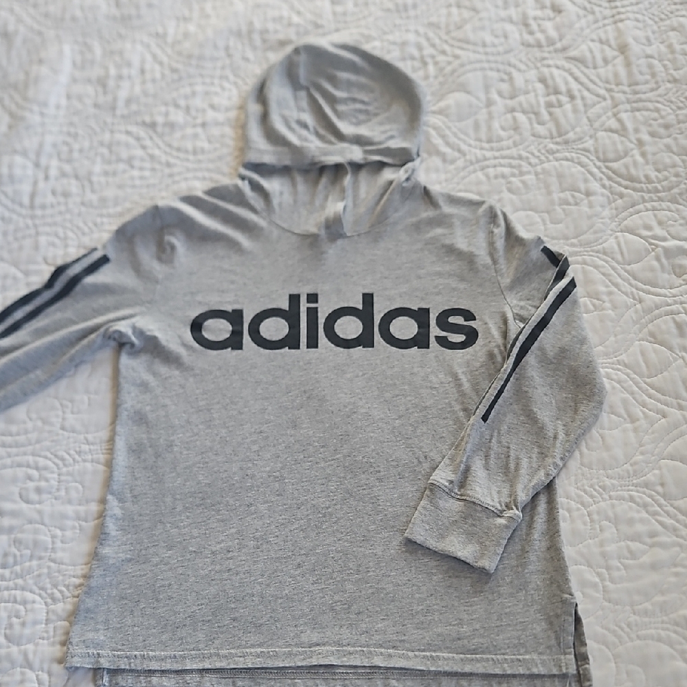 Adidas Heather Gray Hoodie with Navy Accents